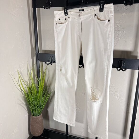 J. Crew straight leg distressed denim jeans white size 8 short - Picture 4 of 14